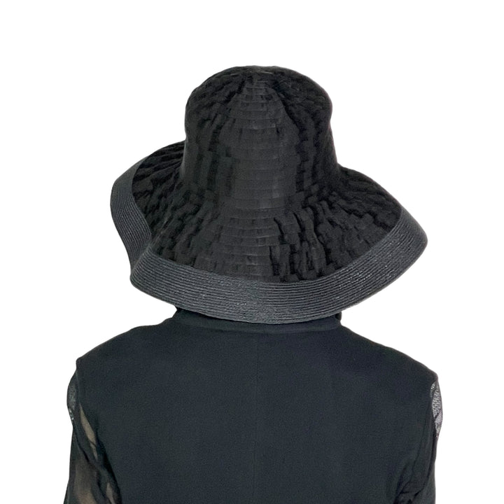 LARGE BRIM RIBBON HAT W/TRIM