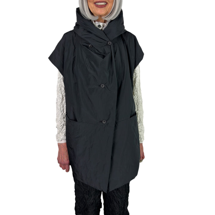 PADDED TAFFETA VEST W/HOOD