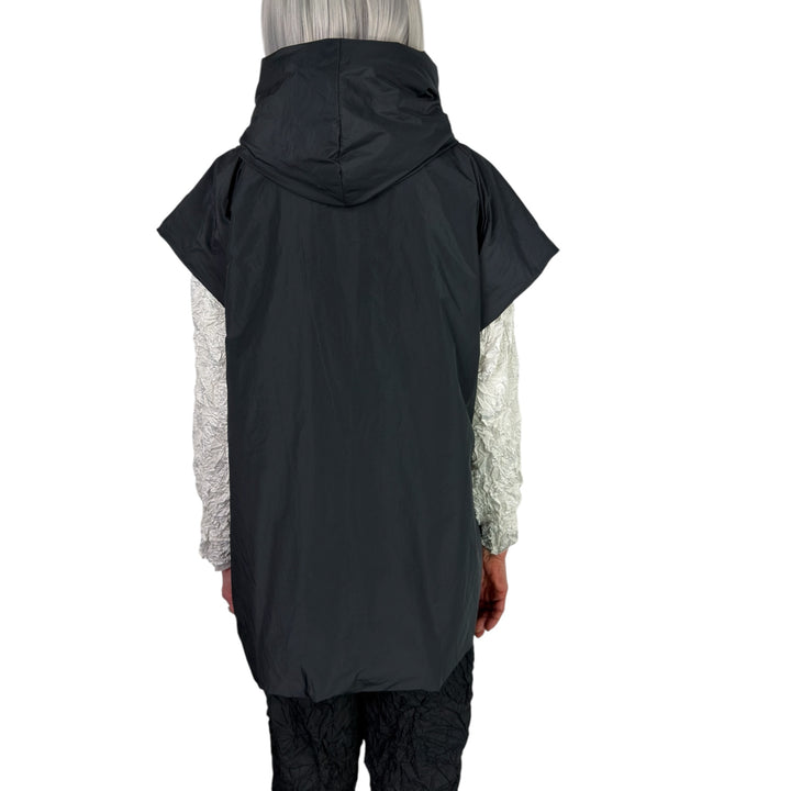 PADDED TAFFETA VEST W/HOOD