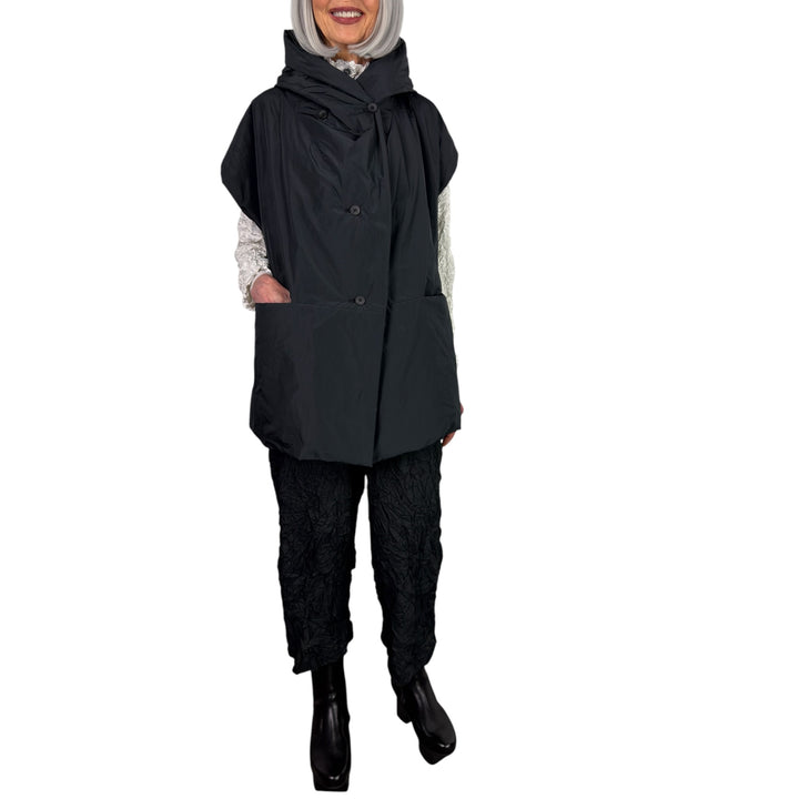 PADDED TAFFETA VEST W/HOOD