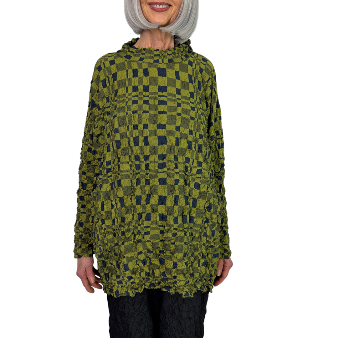 PRINTED CRINKLE PLEAT TUNIC TOP