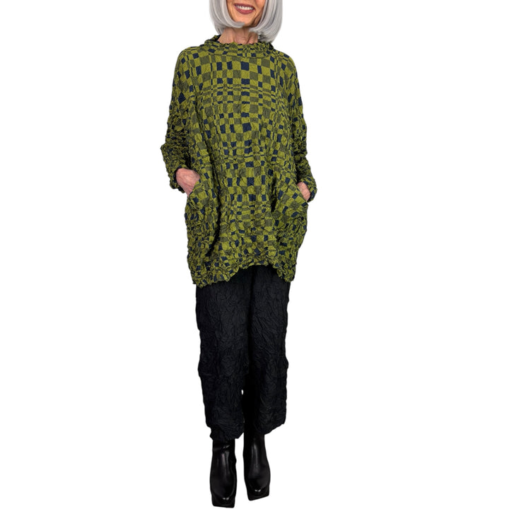 PRINTED CRINKLE PLEAT TUNIC TOP