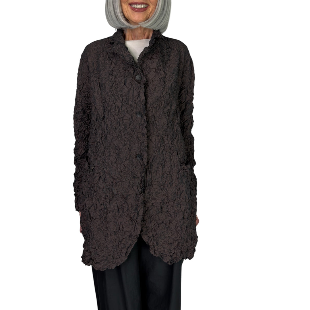 CRINKLE PLEAT 3-BUTTON LONG JACKET