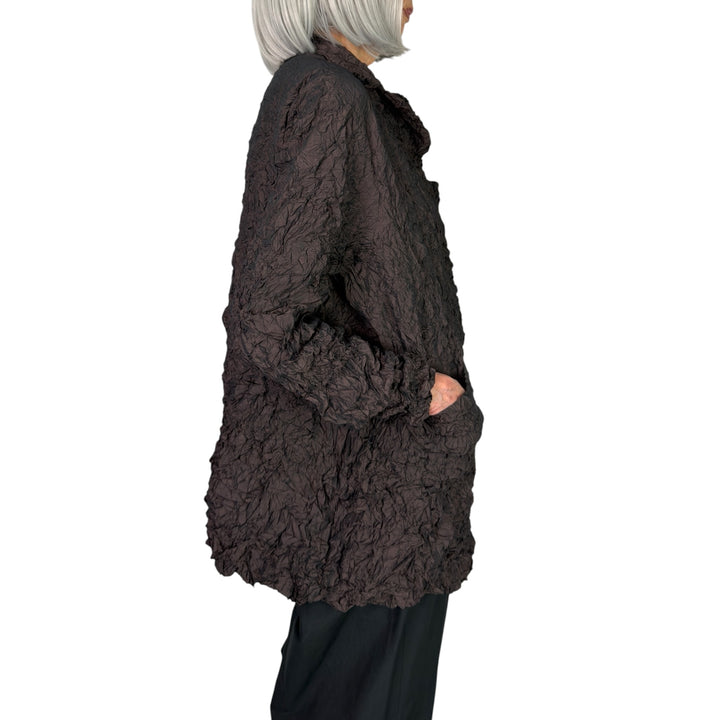 CRINKLE PLEAT 3-BUTTON LONG JACKET