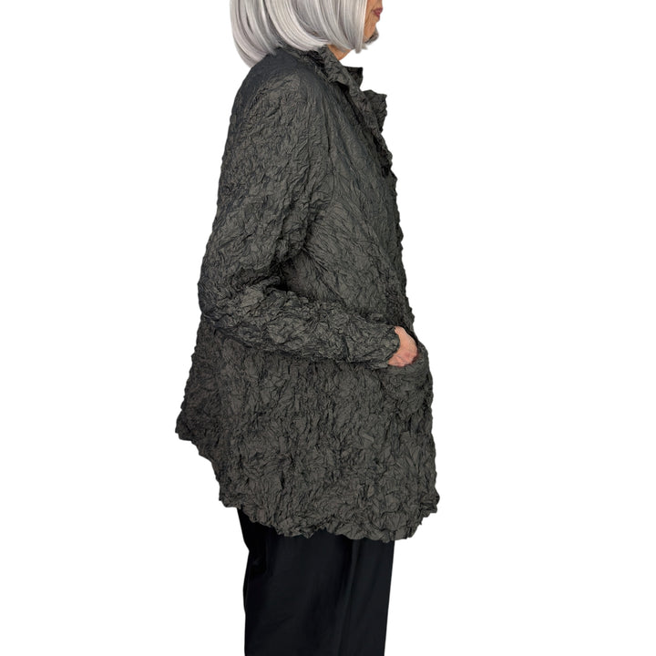 CRINKLE PLEAT 3-BUTTON LONG JACKET