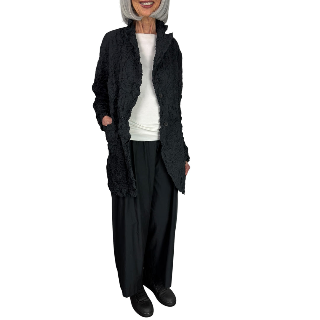 CRINKLE PLEAT 3-BUTTON LONG JACKET