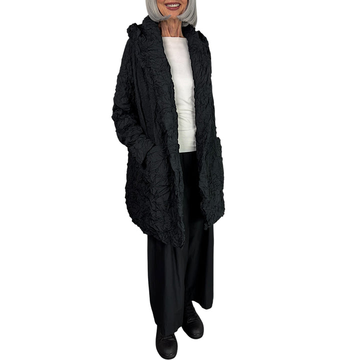 PADDED CRINKLE PLEAT COAT W/HOOD