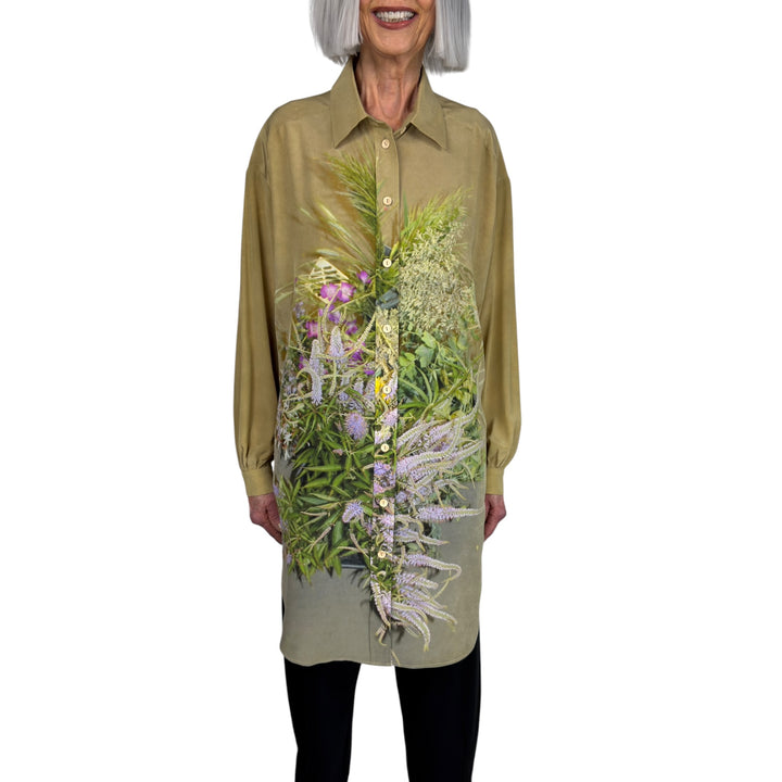 FLORAL PRINT SILK BIG SHIRT