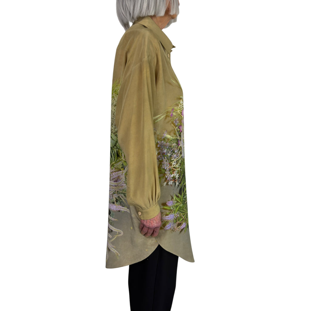 FLORAL PRINT SILK BIG SHIRT