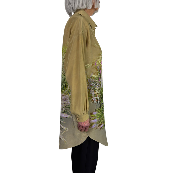 FLORAL PRINT SILK BIG SHIRT