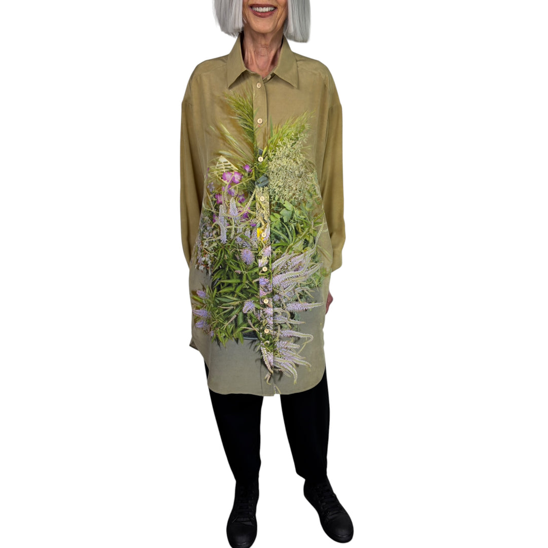 FLORAL PRINT SILK BIG SHIRT
