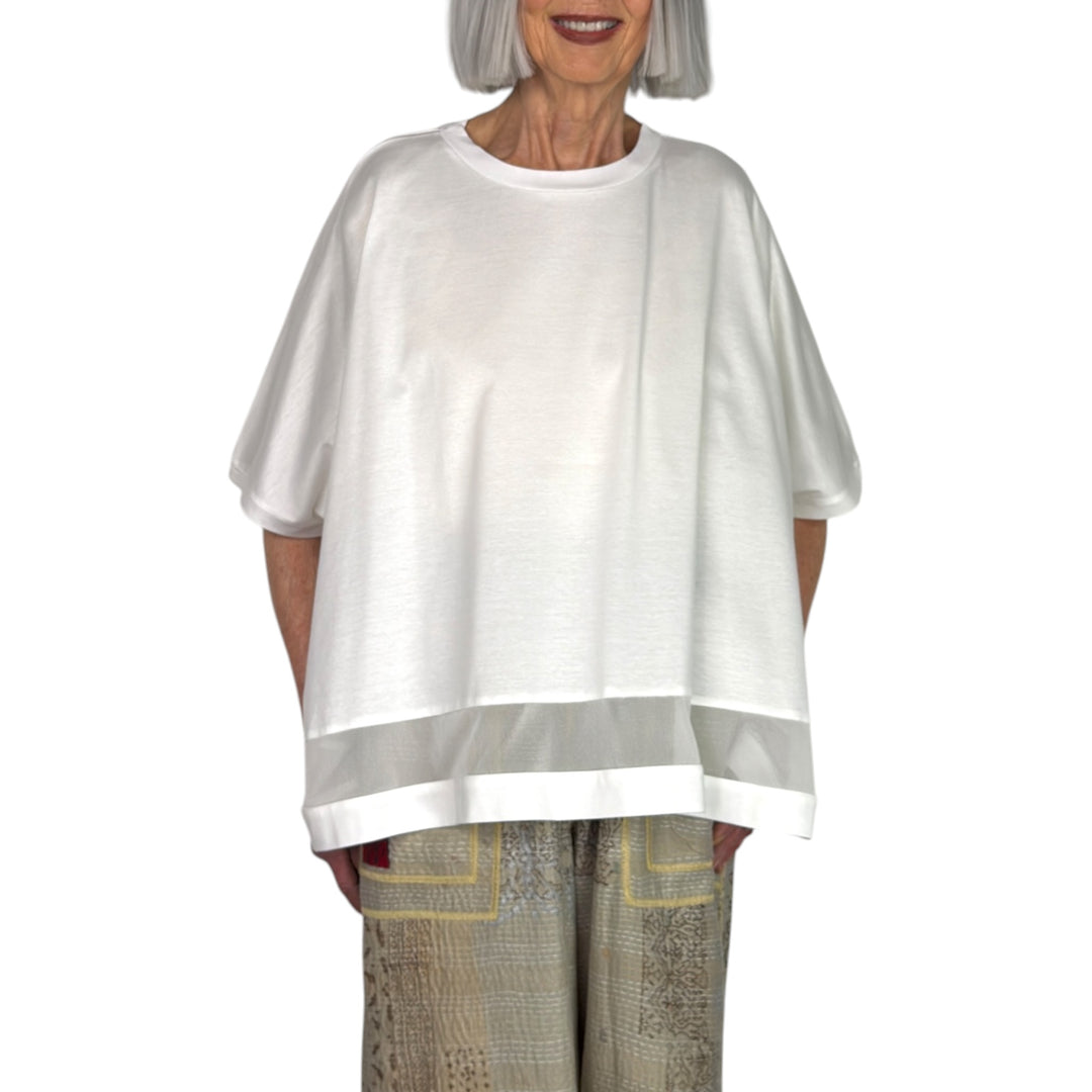 WIDE TEE W/TULLE INSET