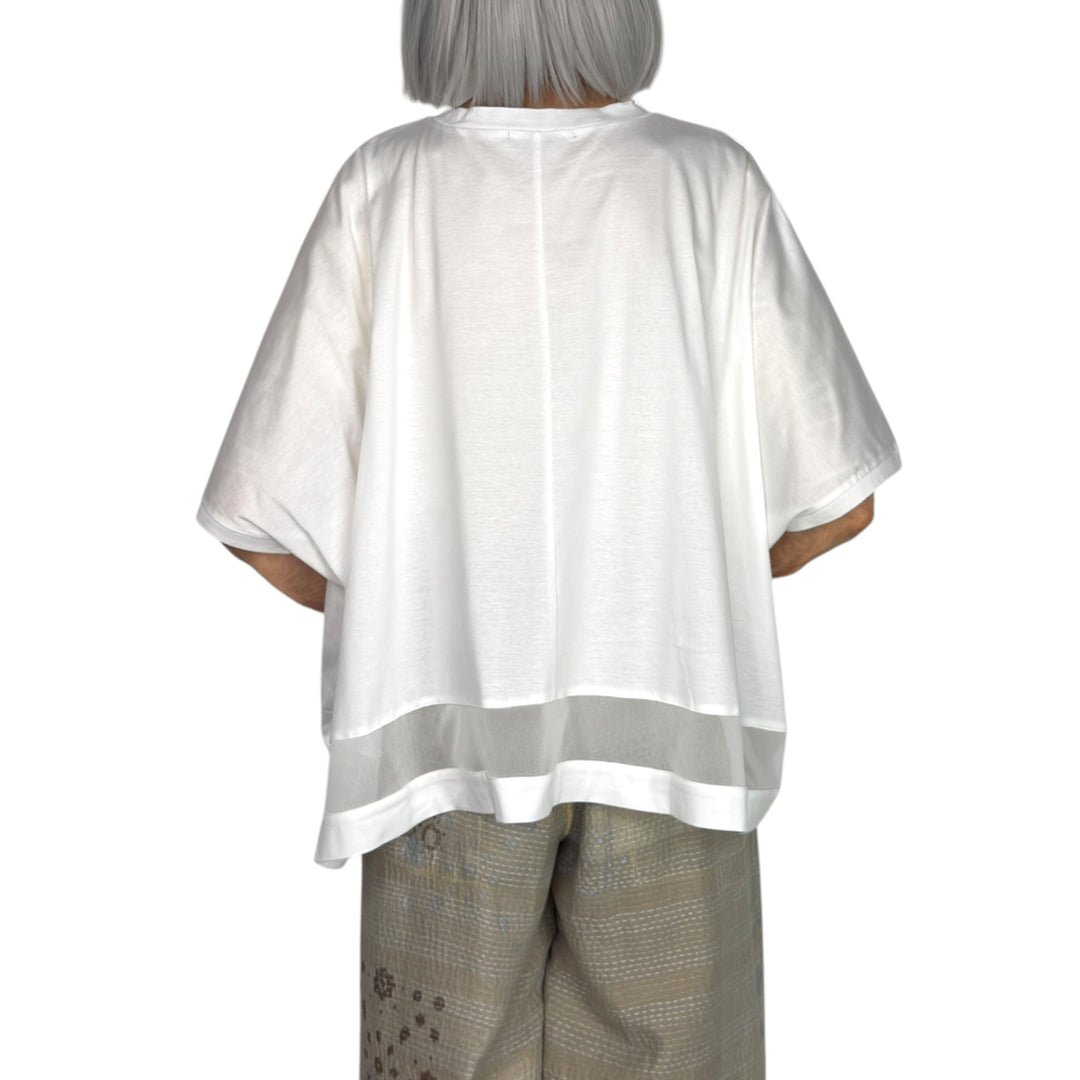 WIDE TEE W/TULLE INSET