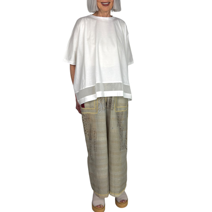 WIDE TEE W/TULLE INSET
