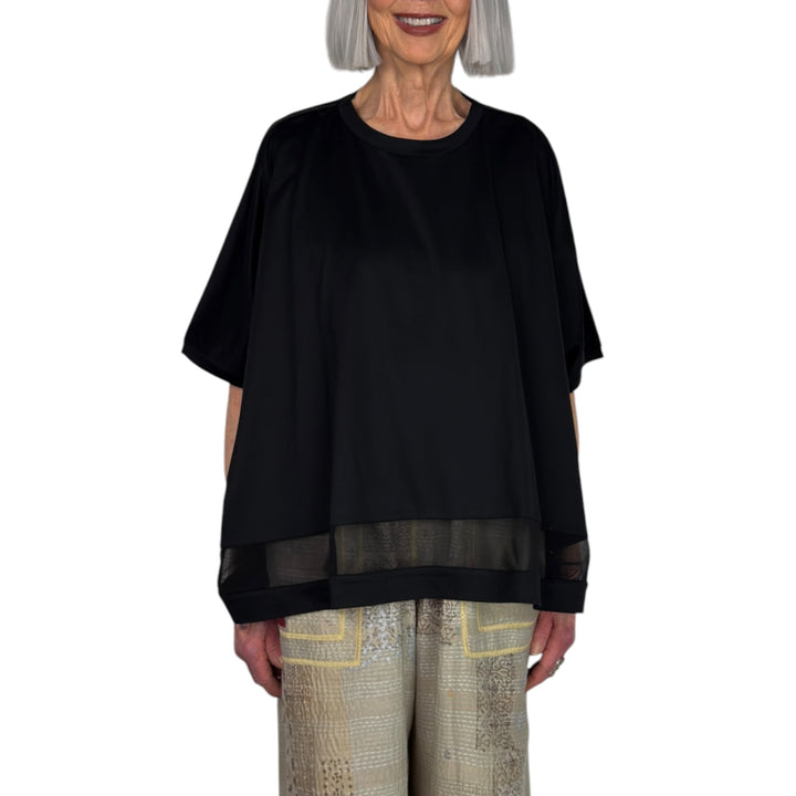 WIDE TEE W/TULLE INSET