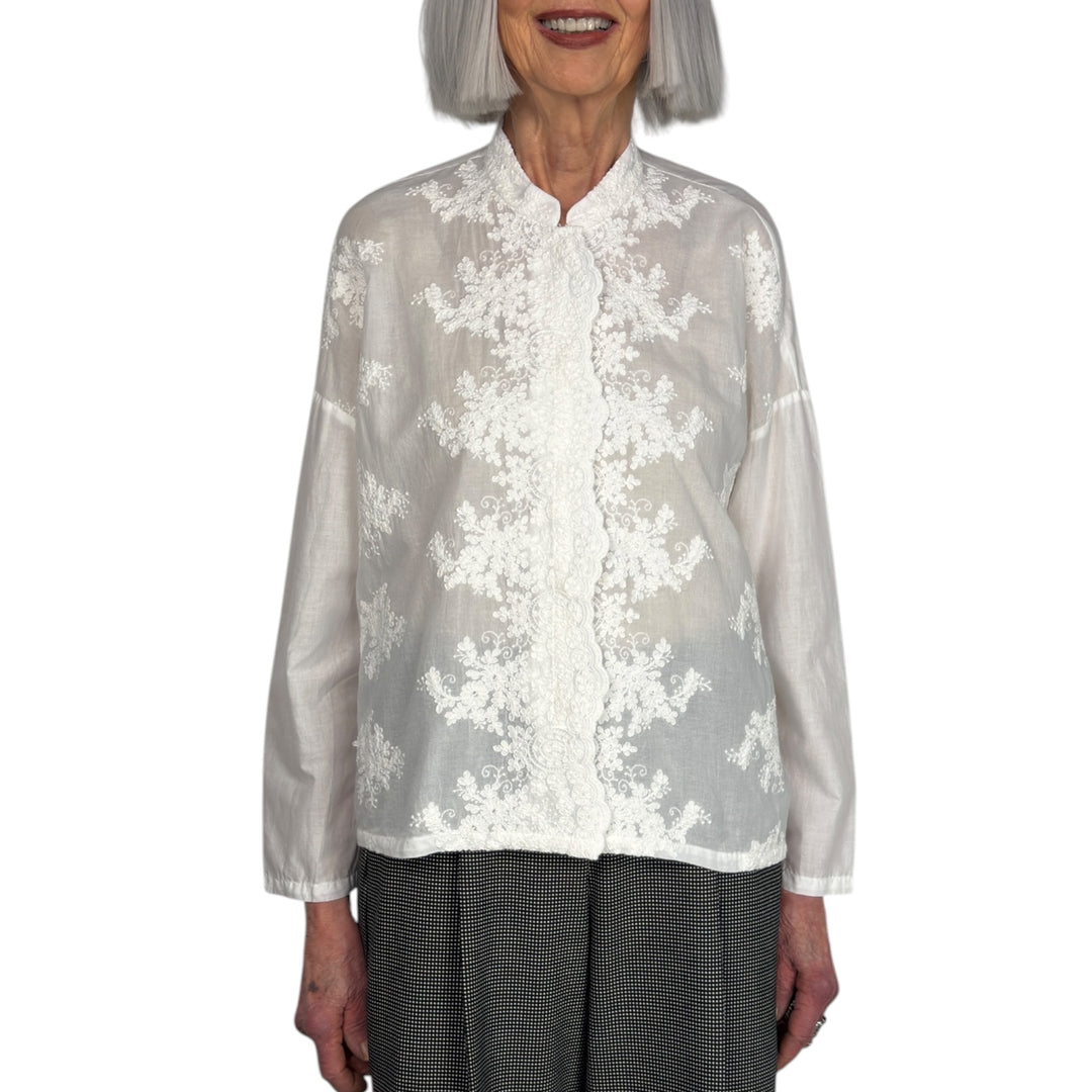LACE STAND COLLAR SHIRT 