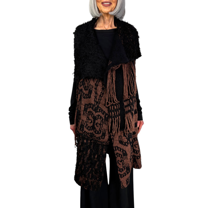 PATCHWORK KNIT LONG VEST