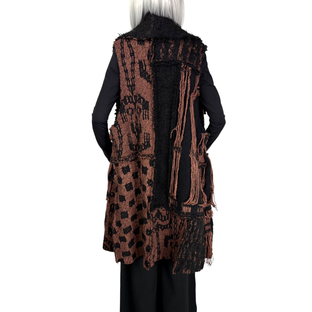 PATCHWORK KNIT LONG VEST