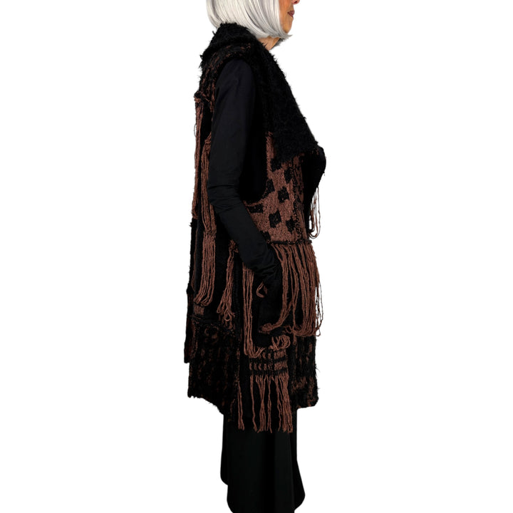 PATCHWORK KNIT LONG VEST
