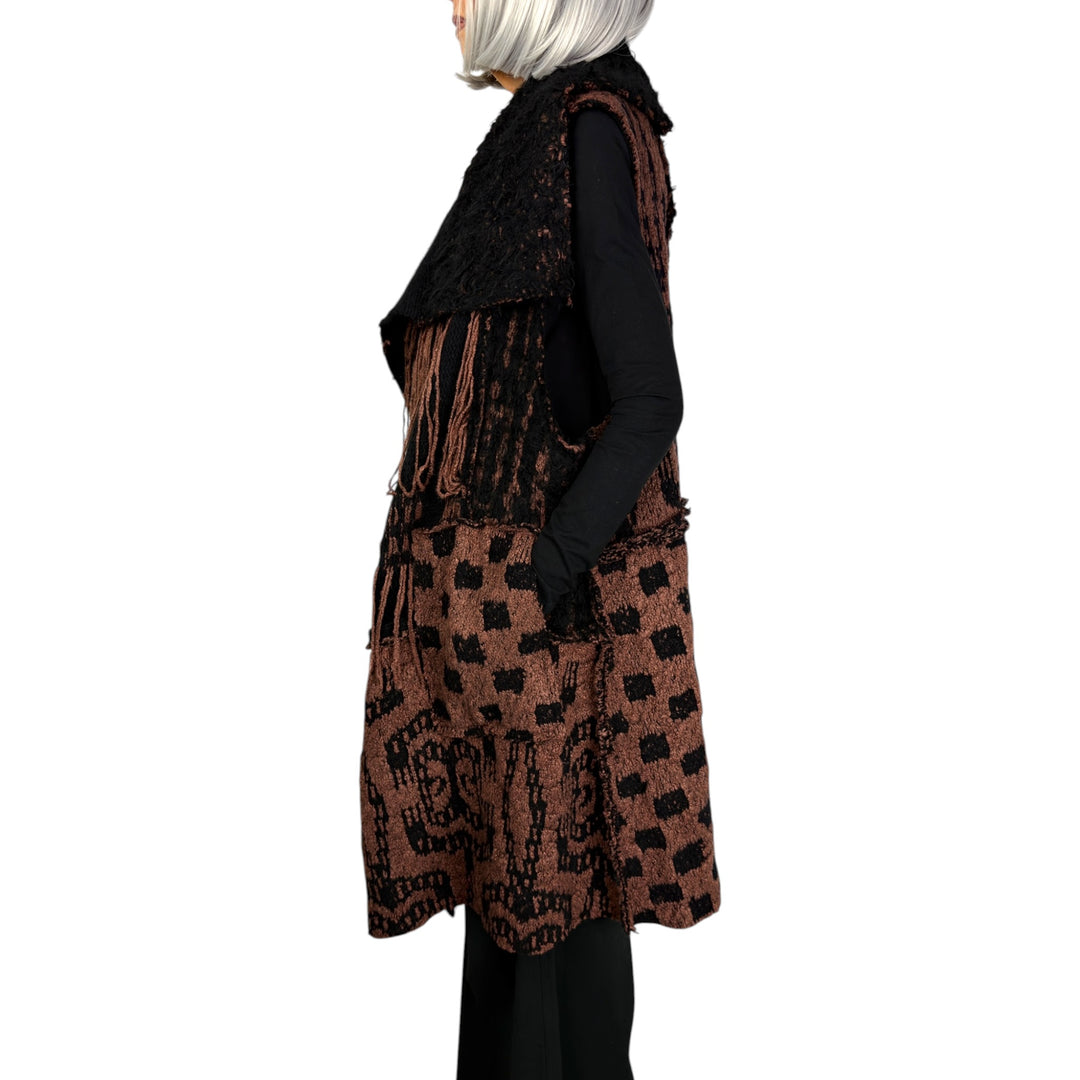 PATCHWORK KNIT LONG VEST