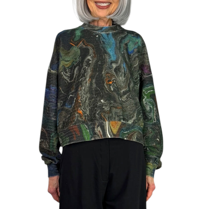 MARBLING PRINT CROP SWEATSHIRT