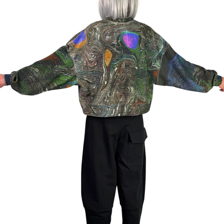 MARBLING PRINT CROP SWEATSHIRT