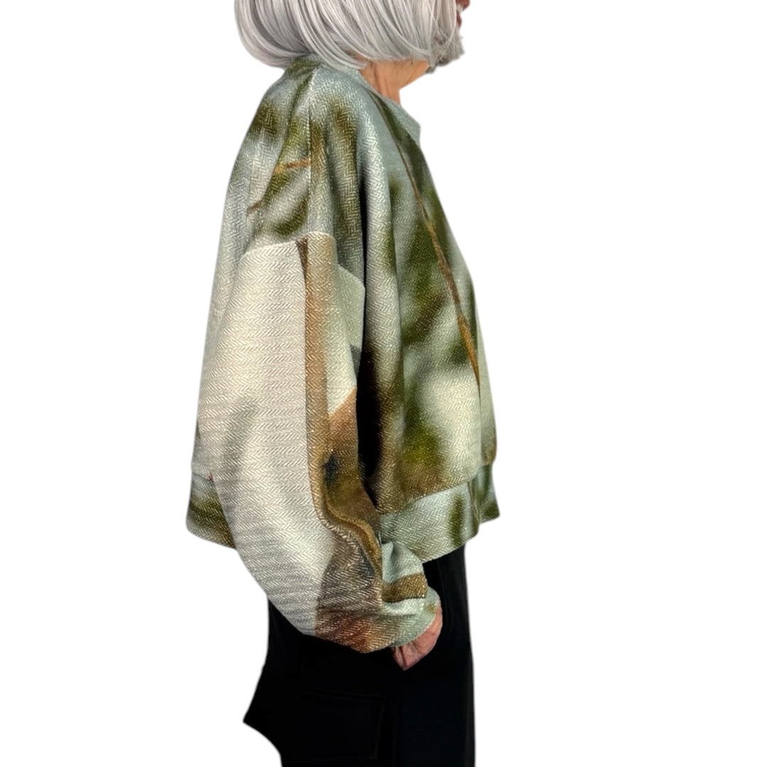 BIRD PRINT CROP SWEATSHIRT