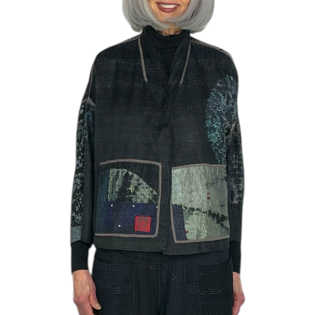 TIE-DYE SHIBORI STAND COLLAR CROP JACKET