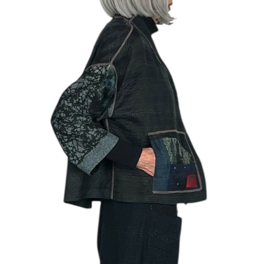 TIE-DYE SHIBORI STAND COLLAR CROP JACKET