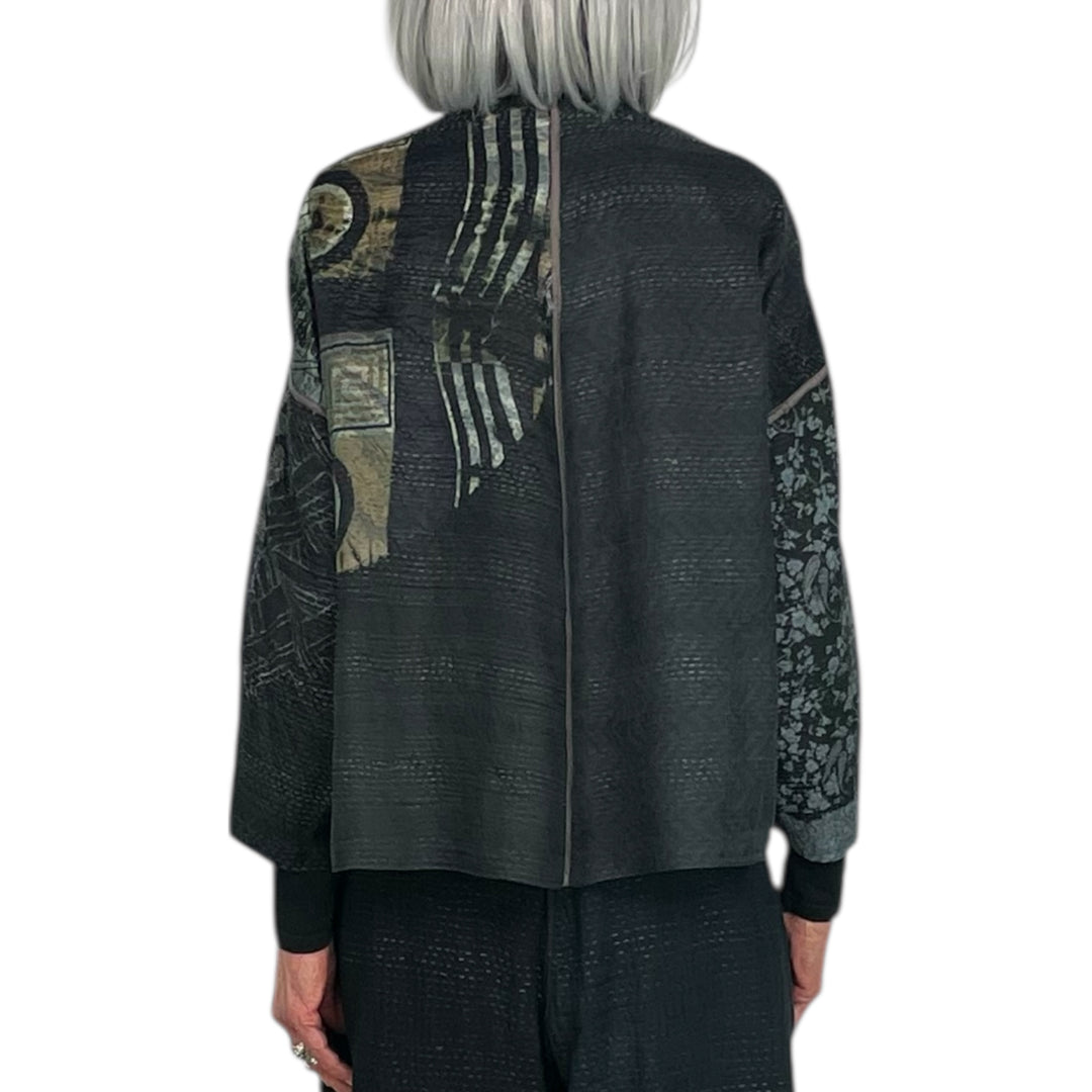 TIE-DYE SHIBORI STAND COLLAR CROP JACKET