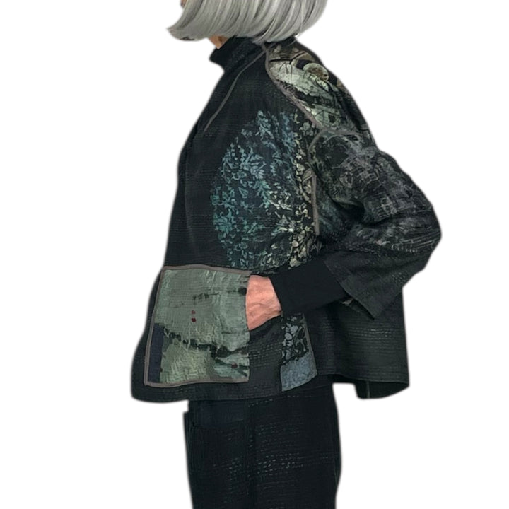 TIE-DYE SHIBORI STAND COLLAR CROP JACKET