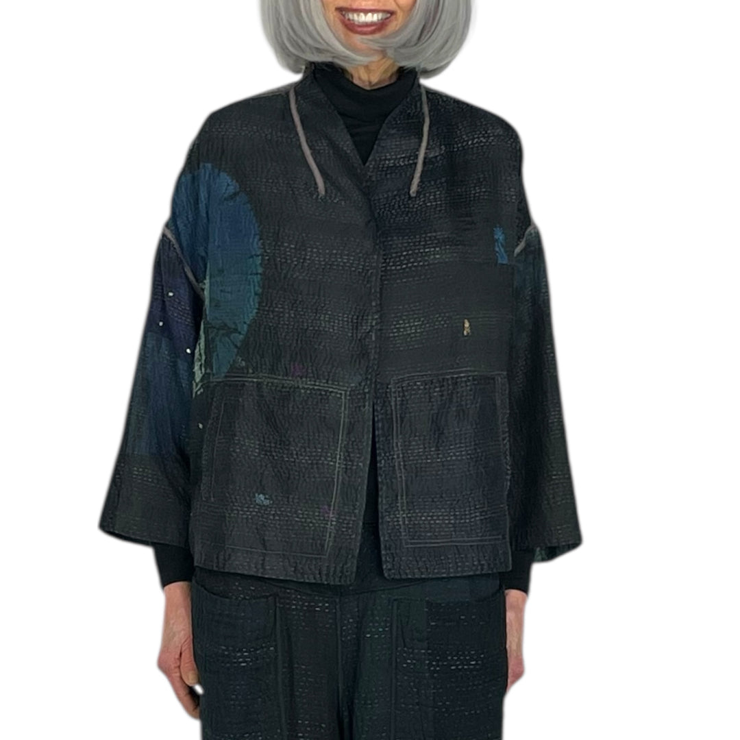 TIE-DYE SHIBORI STAND COLLAR CROP JACKET