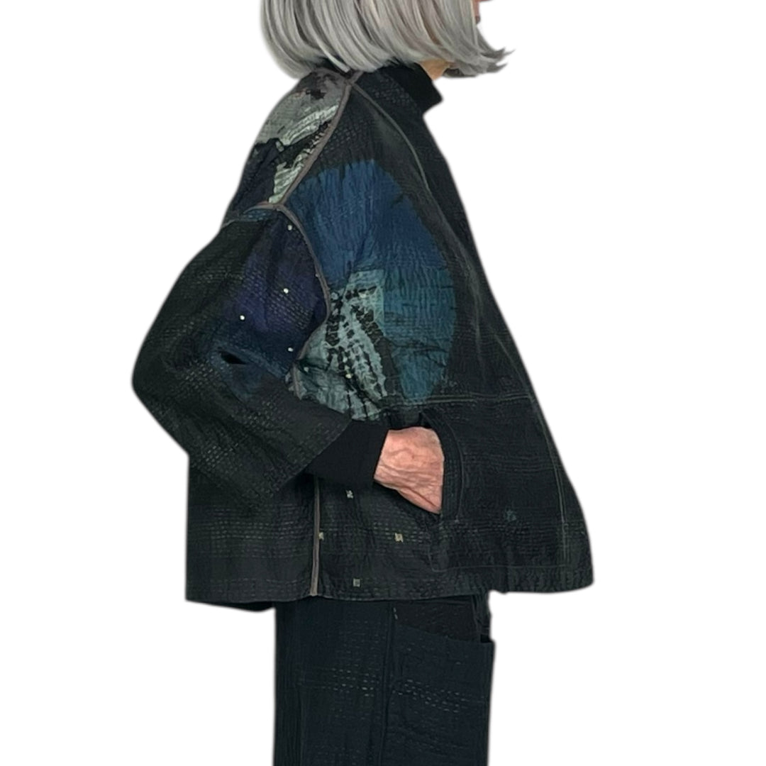 TIE-DYE SHIBORI STAND COLLAR CROP JACKET