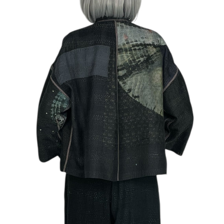 TIE-DYE SHIBORI STAND COLLAR CROP JACKET