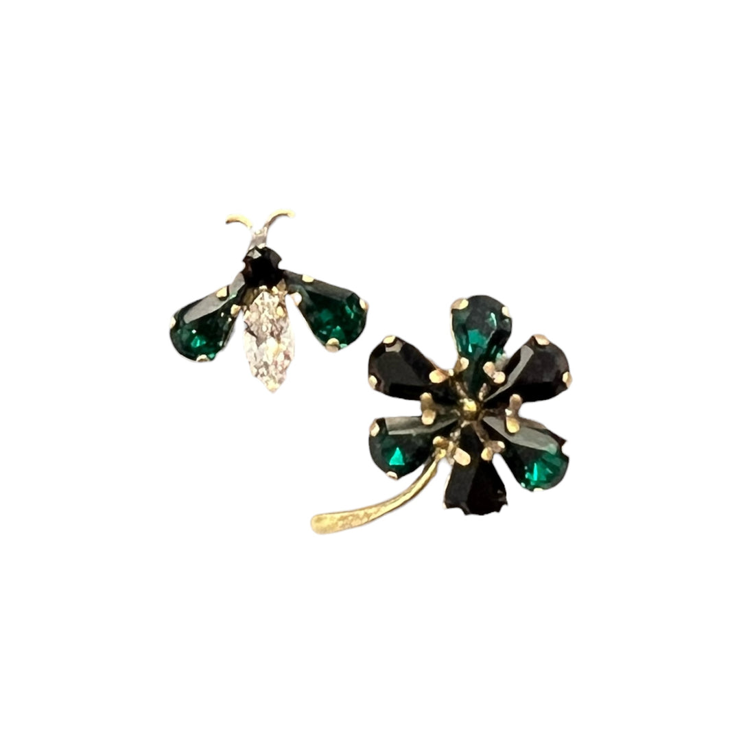 BEE & FLOWER RHINESTONE EARRINGS