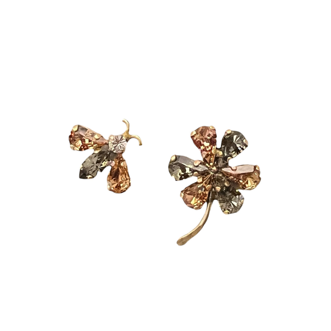 BEE & FLOWER RHINESTONE EARRINGS