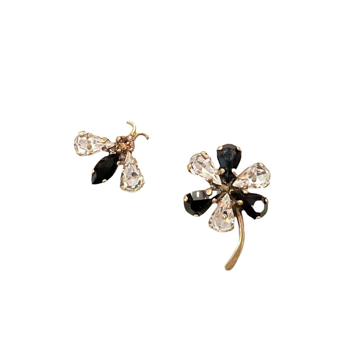 BEE & FL0WER RHINESTONE EARRINGS