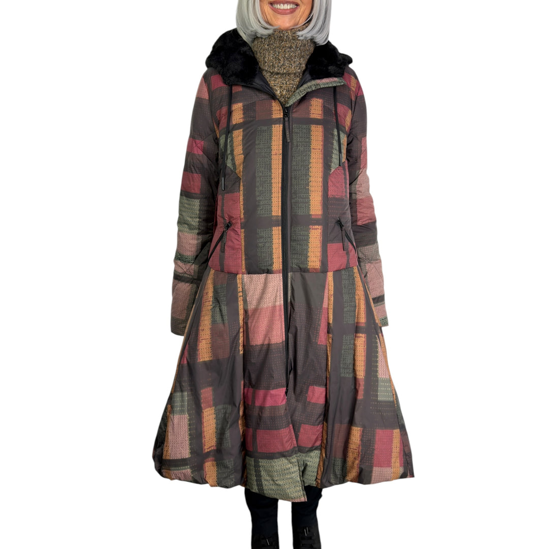 CHECK LONG PUFFER COAT