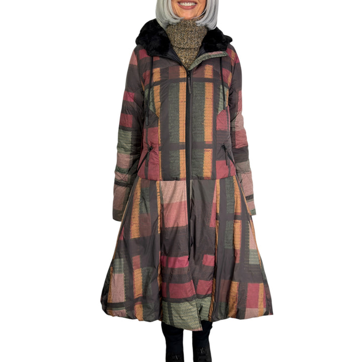 CHECK LONG PUFFER COAT