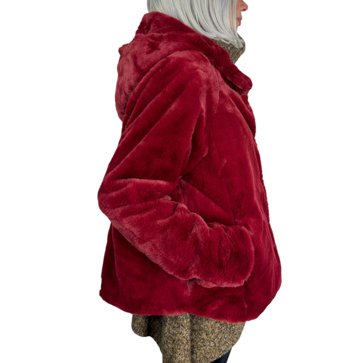 FAUX FUR SHORT JACKET W/HOOD