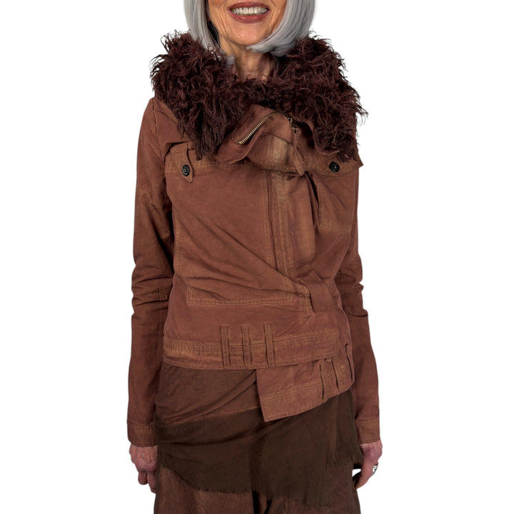 FAUX FUR COLLAR FITTED JACKET