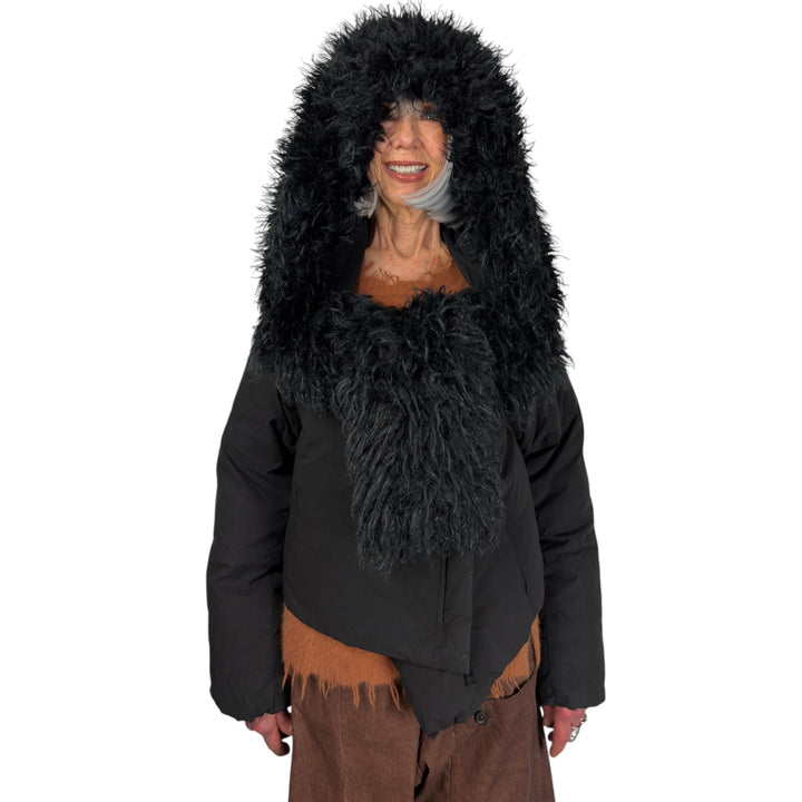 FAUX FUR HOOD/SCARF PUFFER JACKET