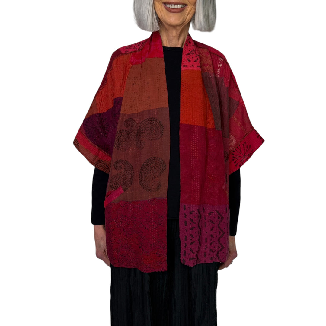 FRAYED PATCH MINI PONCHO
