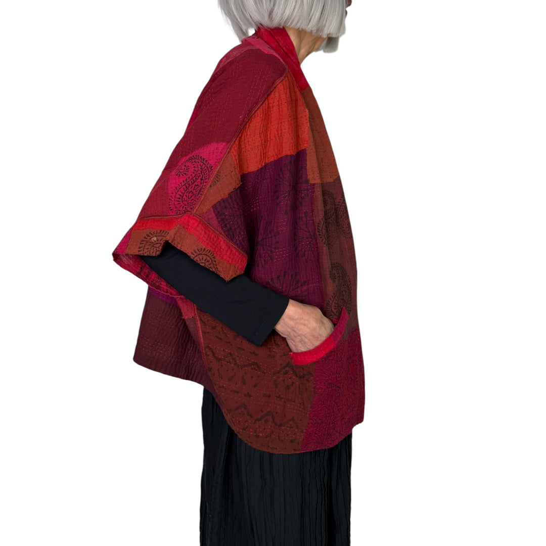 FRAYED PATCH MINI PONCHO