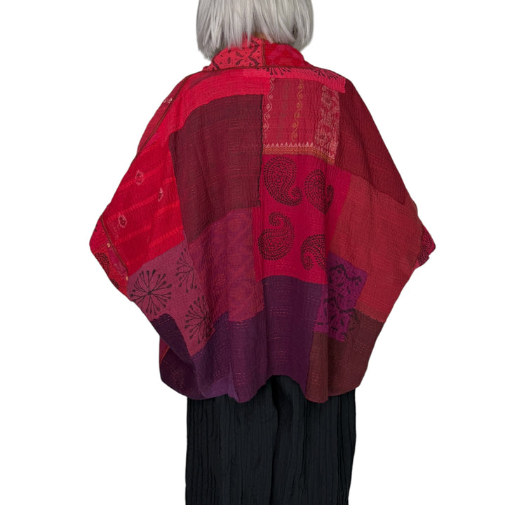 FRAYED PATCH MINI PONCHO