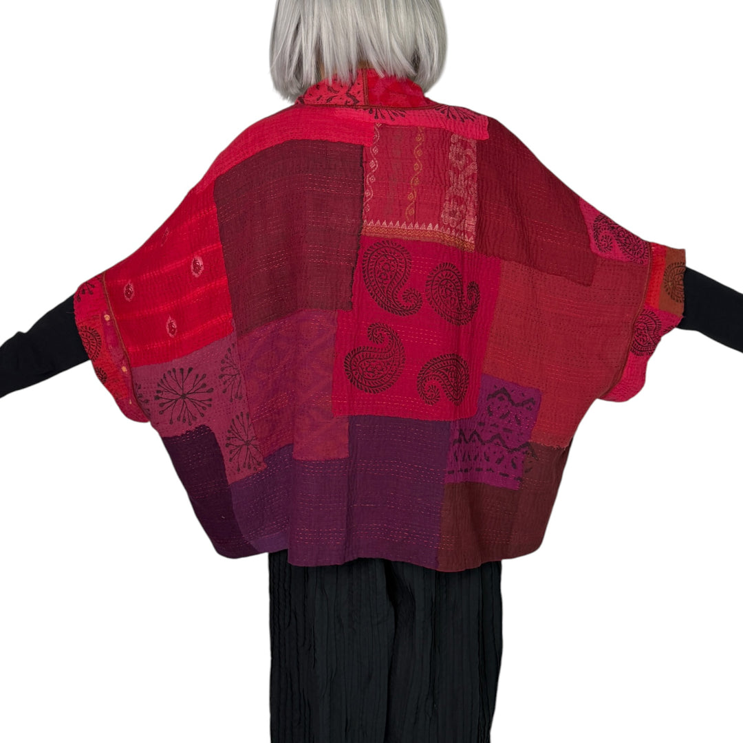 FRAYED PATCH MINI PONCHO