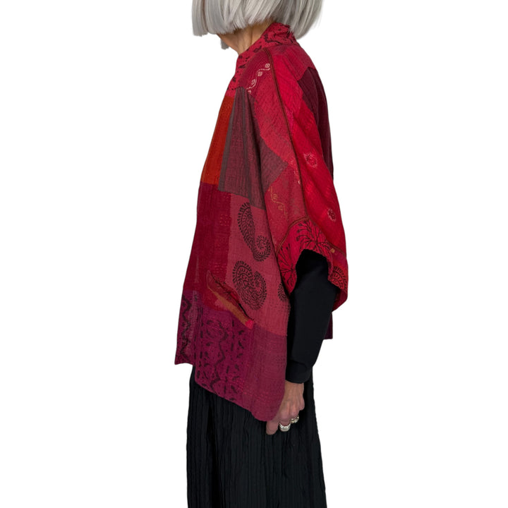 FRAYED PATCH MINI PONCHO