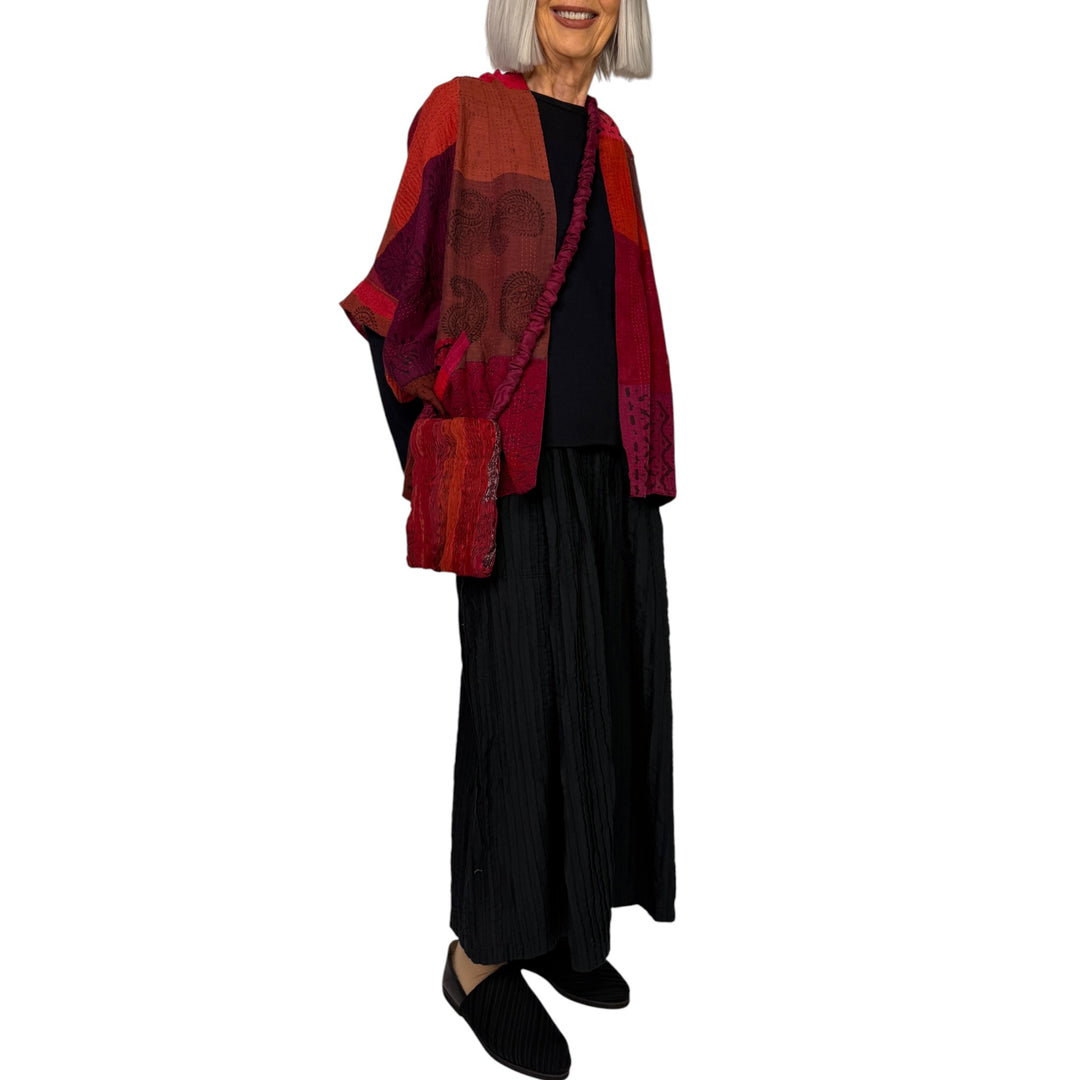 FRAYED PATCH MINI PONCHO