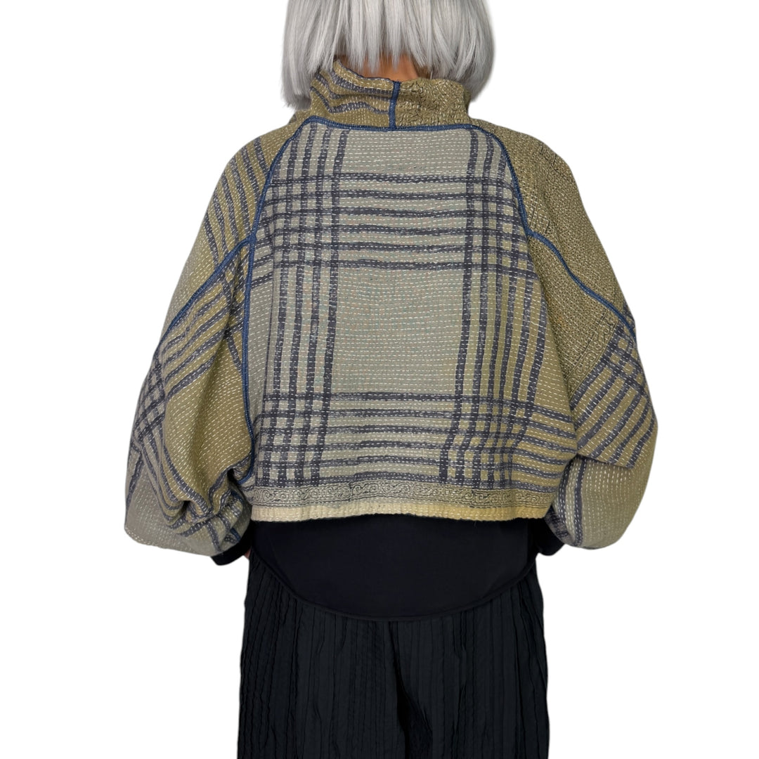 VINTAGE PRINT/INDIGO PUFF SLEEVE SHRUG