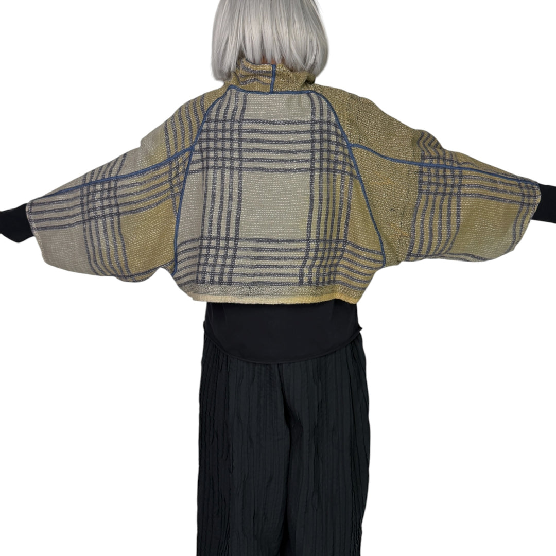 VINTAGE PRINT/INDIGO PUFF SLEEVE SHRUG
